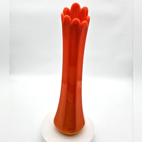 LE Smith Bittersweet Slag Glass Paneled Swung Vase Cadmium Glow 12.25